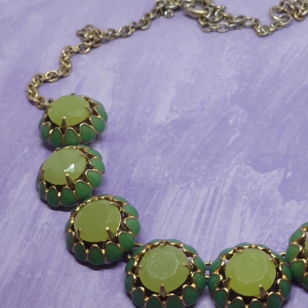 J Crew Lime Green Enamel Cupcake Style Statment Necklace - Picture 4 of 8